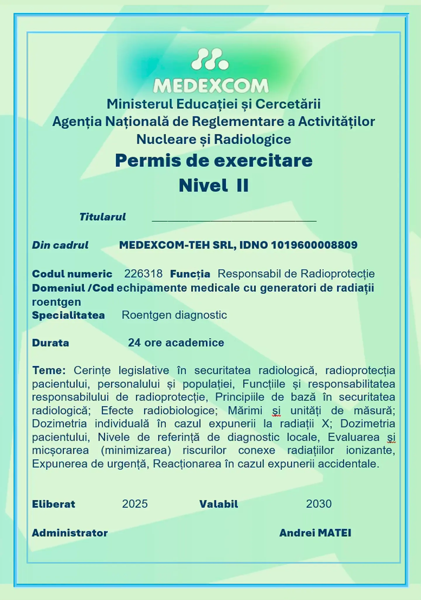 Permis de Exercitare Nivel II